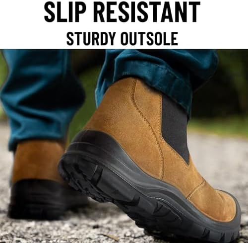 ANGRYRAM Slip on Steel Toe Work Boots for Men Waterproof Safety Shoes