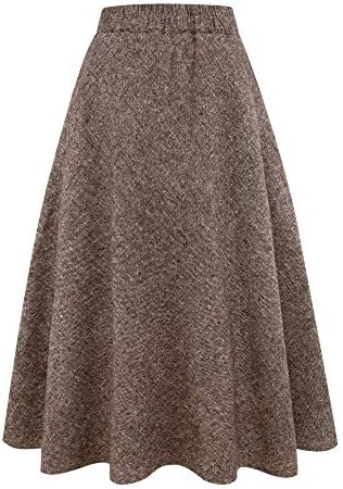IDEALSANXUN Womens Plaid Wool Skirts Elastic Waist A-Line Pleated Tartan Long Skirts