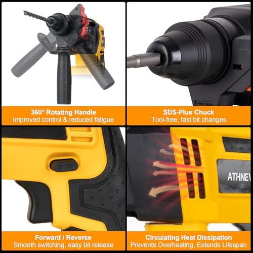 1" SDS-Plus Brushless Cordless Rotary Hammer Drill, for Dewalt 20V Battery