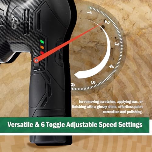 BATOCA 2026S3 Cordless Car Buffer Polisher, 2x11.1V Lithium-ion Rechargeable Battery Powered Polisher with 6 Variable Speed, DA Orbital Buffer for Car Detailing, Polishing, Waxing, Carbon Style