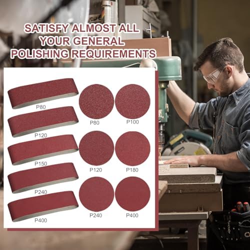 Blulu 66 Pieces 4 x 36 in Sanding Belts and 6 in Self-Adhesive Discs Set
