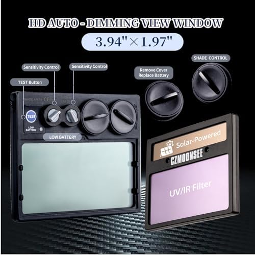3.94“x 1.97”True Color Solar Powered Auto Darkening Welding Helmet 1/1/1/2 Optical Clarity 2 Arc Sensors Wide Shade 4/9-13 for TIG MIG STICK Welding Hood Welder Mask