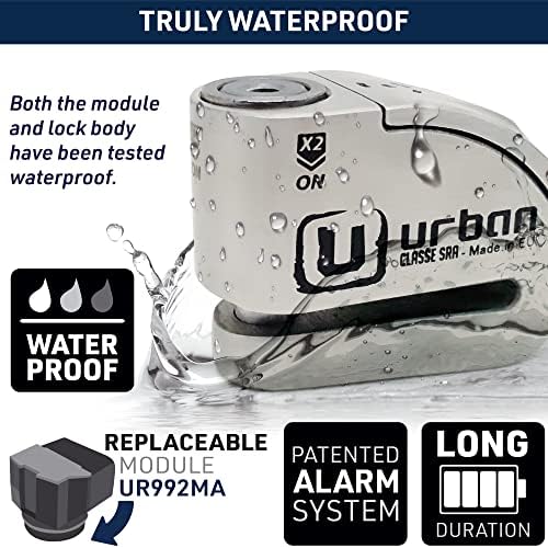 URBAN UR14S Approved Motorcycle Disc Lock with Smart Alarm | 120dB, LED, Warning, A+ Sensitivity, X2 ON | SRA & Sold Secure Gold Tested Anti-Theft for Motorbike | 14mm Double Locking, Stainless Steel
