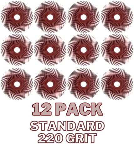 Dedeco Sunburst Radial Bristle Discs 12-Pack - 2" Curved - 3/8" Arbor - Red 220 Grit (Standard) - Aluminum Oxide for Polishing & Finishing