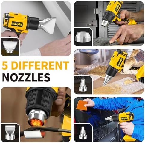 FULLYEA Heat Gun Cordless, 572℉-1022℉, Battery Powered Gun with 5 Nozzles