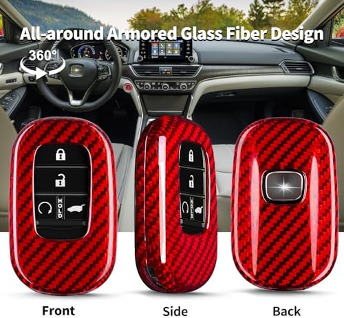 T-carbon Key Fob Cover Compatible with Honda Key Case | Glass Fiber Key Case fits for Honda Civic Type R Key Shell fits for Accord Civic HR-V CR-V Pilot Sport SI Accessories