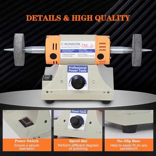 4" Jewelry Polisher & Adjustable Variable Speed Grinder Machine - With 6 Cloth Wheels & 2 Abrasive Wheels, Safety Glasses & Compound for Jewelry, Metal, Wood, Jade, Plastic Polishing