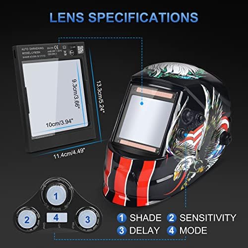 Welding Helmet Auto Darkening Hood True Color 3.94" X 3.66" Large View Solar Powered for TIG MIG ARC Welder Mask with Adjustable Shade Range 4/5-9/9-13 and 4 Arc Sensor