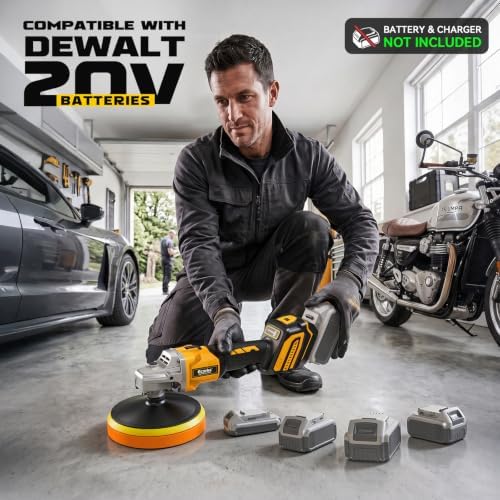 Ecarke Cordless Car Buffer Polisher Kit Compatible with Dewalt 20V Battery(Tool Only), 7-Inch Brushless Rotary Polisher, 7 Variable Speed 6000RPM for Car Polishing/Waxing, 16PCS Polishing Accessories