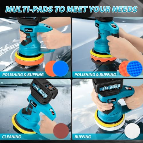 6”Cordless Buffer Polisher Kit,6000RPM High Power Car Polisher with 2 x 4.0Ah Batteries,16PCS Polishing Accessories,Pulidora De Autos with 8 Variable Speed for Car Polishing/Waxing