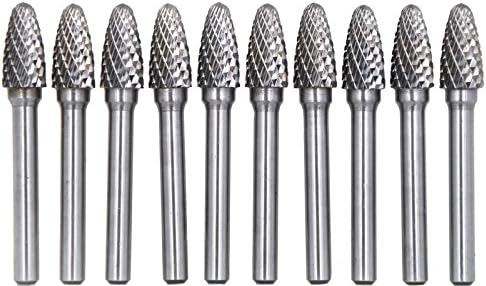 10Pcs/set 5/16 Dia.Pointed Tapered Cone Burrs Heavy Duty Solid Carbide Grinding Heads Chamfering Abrasion Industrial Deburring Rotary Tools for Hard Steel Metal Metalworking
