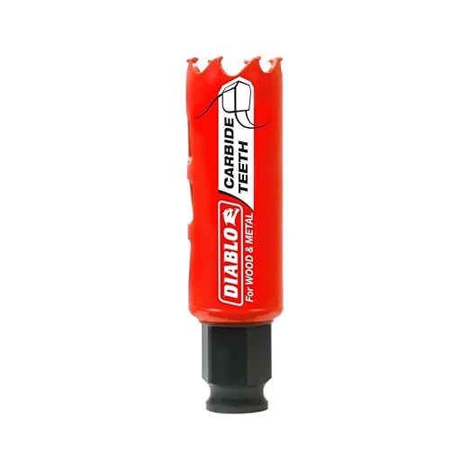 Diablo Carbide Teeth Hole Saw for Wood and Metal - Fits with Snap-Lock Plus Mandrel System, Tool-Free Plug Ejection - 1" Diameter, 2-3/8" Length - DHS1000CT