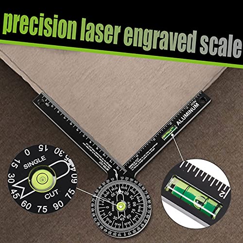 Miter Saw Protractor,Aluminum Protractor Angle Finder with Level Gauge High Precision Laser Inside & Outside Miter Angle Finder for Angle Finder Carpenters, Trim Work,Plumbers and All Building Trades