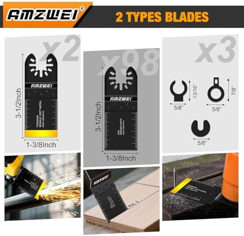 AMZWEI 100PCS Professional Multitool Blade Kits Metal, Wood Cutting