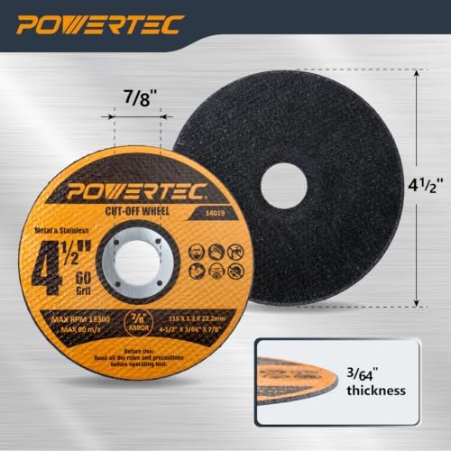 POWERTEC 4-1/2" Cut-Off Wheels, 50 PK, 7/8" Arbor (14019-P2)