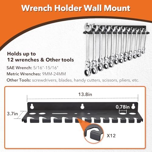 4Pcs Wall Mount Tool Organizer Set,Include Screwdriver Organizer,9mm-24mm Wrench Holder,Pliers Holder,Hammer Rack,Galvanized Steel Hand Tool Storage for Workshop,Shed,Garage,Home