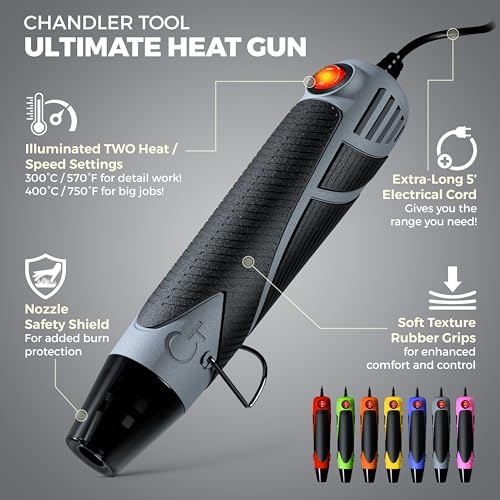 Heat Gun for Crafting, Mini Dual Temp Hot Air Gun Tool for Epoxy Resin, Shrink Wrapping, Vinyl Wrap, Embossing, Electronics, Candle Making, Sublimation, Phone Repair & DIY (Grey/Black)