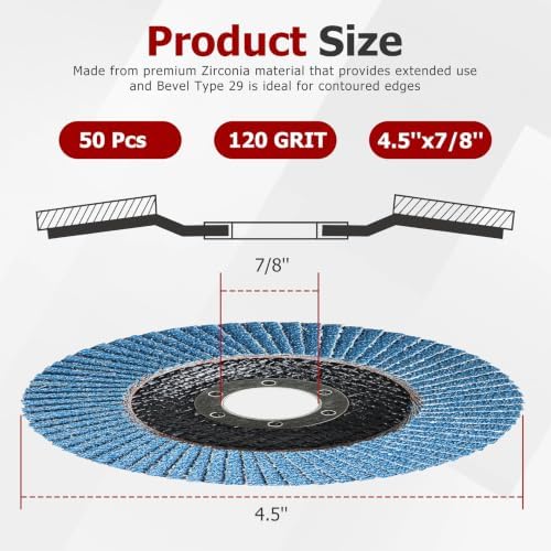findmall 50 Pack 4-1/2" X 7/8" 120 GRIT Flap Disc Grinding Wheel Sandpaper