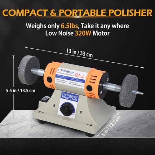 4" Jewelry Polisher- Adjustable Variable Speed Grinder Machine, Dental Buffer & Lathe- Includes 2 Cloth Wheels & 2 Abrasive Wheels, Safety Glasses & Compound