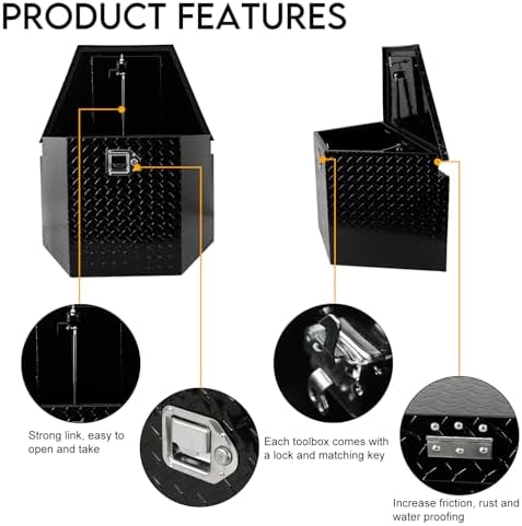 BLACKHORSE-RACING Heavy Duty Aluminum Trailer Tongue Tool Box for Pick Up Truck Bed RV ATV with Lock & Keys 29"(L) X17(W) X18(H)-Black