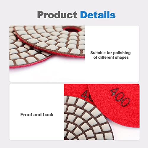 Dry Diamond Polishing Pads - 8pcs 4 inch #400 Sanding Pads Kit for Granite Marble Ceramic Used on Angle Grinder or Polisher