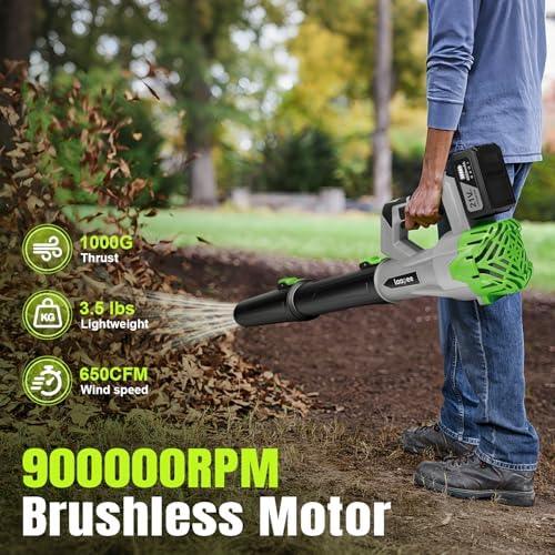 Leaf Blower Cordless 650CFM with 2x4.0Ah Battery & Fast Charger, Gray