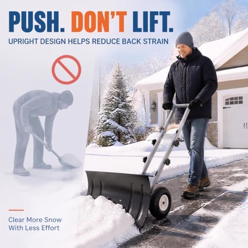 GarveeLife Wheeled Snow Shovel - 29in Steel Blade with 10in Wheels Charcoal