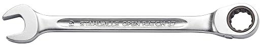 Stahlwille 96411712 Reversible Combination Ratcheting Spanners Open-Ratch Set, 12 Pieces, Size 8mm upto 19mm Spanner Openings, 72 Teeth, Bi-Hexagon, Made in Germany