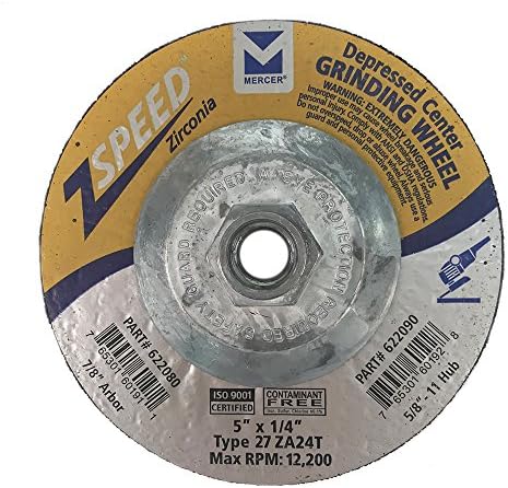 Mercer Industries 622090 - 5" x 1/4" x 5/8"-11 ZSPEED Zirconia Type 27 Grinding Wheels for Stainless Steel (20 pack)