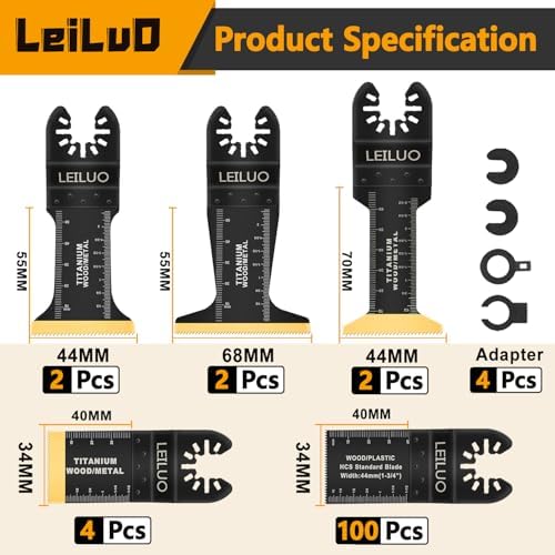 LEILUO 110Pcs Oscillating Saw Blades, Multitool Blade Set, Titanium Blade