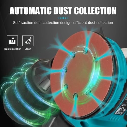 Orbital Sander Cordless, 5" Random Orbital Sander Compatible with Makita Battery, 12000 OPM Electric Palm Sander Tool with Dust Box & 10PCS Sanding Pads for Woodworking (18V Li-Battery Included)