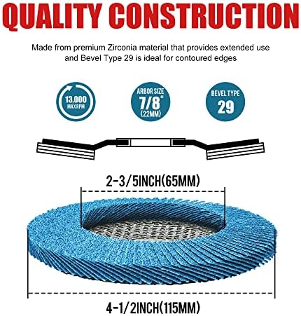 EZARC Flap Discs 40 Grit, 4 1/2 x 7/8-Inch Flap Sanding Disc, Type 29 Zirconia Grinding Wheel for Stainless Steel, Sheet Metal (20 Pack)