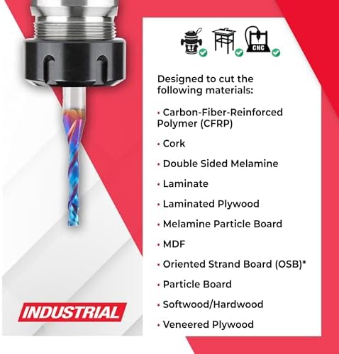 Amana Tool Spektra Extreme Tool Life Solid Carbide CNC Compression Spiral Router Bit 46176-K, 1/8 D x 13/16 CH x 1/4 Shank x 2-1/2 Inch Long