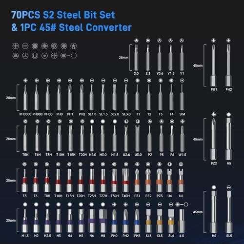 74-in-1 Magnetic Ratchet Screwdriver Set with S2 Steel Bits | T Handle Allen Wrench Set, Storage case, detachable design. Ideal for electronics, furniture, bicycle, watch, DIY.