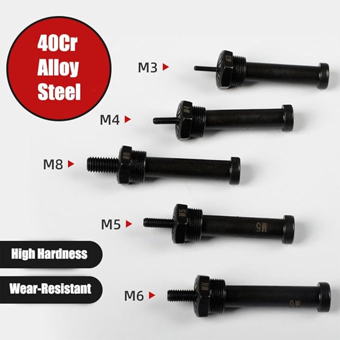 26Pcs Rivet Nut Drill Adapter M3 M4 M5 M6 M8 Metric Mandrel Rivet Nut Thread Insert Aluminum Drill Attachment Tool Set