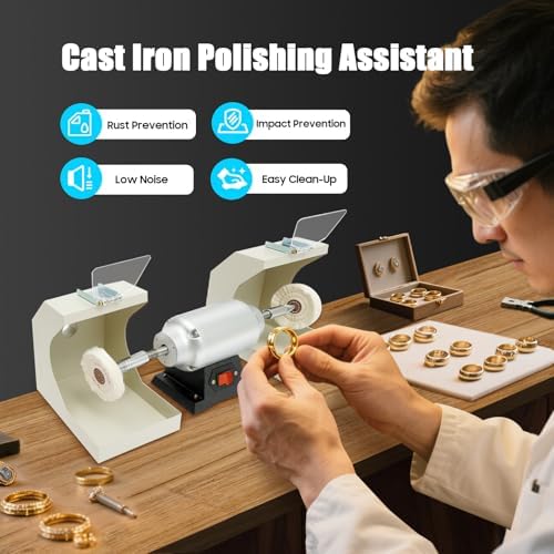 Jewelry Polisher Bench Buffer Polishing & Buffing Machine with Angle-adjustable Glass Baffle & Dust Collector Hood for Jewelry, Silver and Metal Polishing