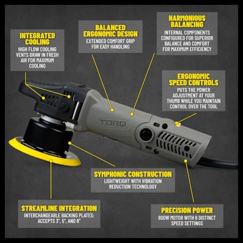 Chemical Guys BUF503 TORQX Random Orbital Polisher (Safe for Cars, Trucks, SUVs, & More) 700W, Orbit 8mm, 4.7 lb