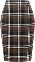 IDEALSANXUN Plaid Skirts for Women Fall Winter Knee Length Pencil Wool Skirt with Slit