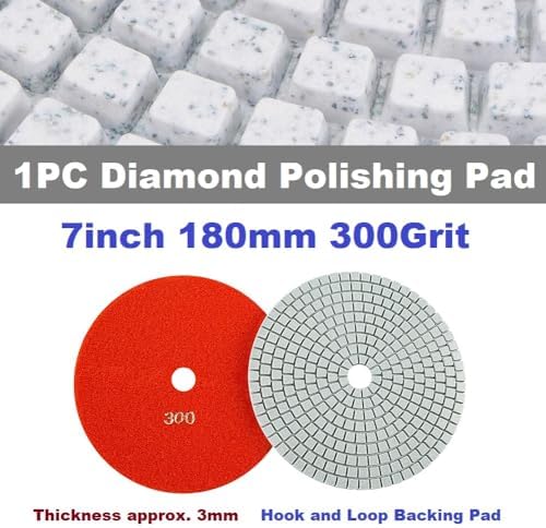 Diamond Polishing Pad, 7 inch 180 mm 300 Grit Sanding Discs for Grinder & Polisher, Hook and Loop Backing Pad for Grinding Buffing Granite Marble Concrete Stone (1 Piece)