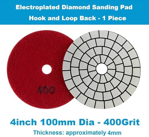 Electroplated Diamond Sanding Pad, 400Grit 4inch 100mm Grinding Disc Hook and Loop Backing for Stone Tile Glass Trimming & Metal Polishing & Wood Sanding (1 Piece)