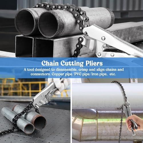 2 Pcs Locking Chain Clamp 9-Inch Locking Chain Pliers with 31.5 Inch Long Chain Carbon Steel Locking Chain Plier Industrial Pipe Vise Chain Wrench for Pipe Fitting ‎Plumbing Woodworking Welding