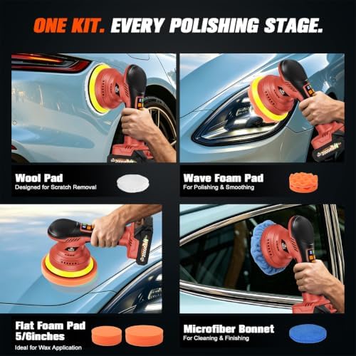 Cordless Dual Action Car Buffer Polisher, 8-Speed, 2*21V Batteries