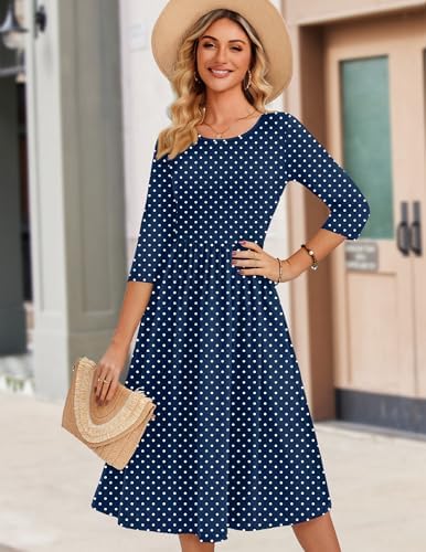 Zeagoo 3/4 Sleeve Women's Dress Casual Aline Summer Fall Midi Long Dresses