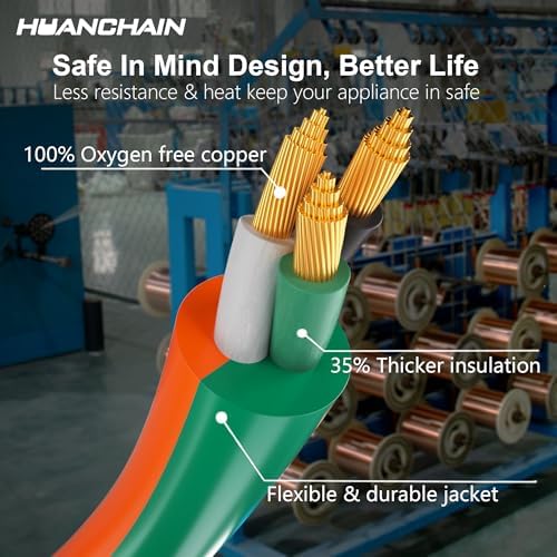 HUANCHAIN 16 Gauge 50 ft Outdoor Extension Cord with Lighted End, Flexible Cold-Resistant 3 Prong Electric Cord Waterproof Outside, 13Amp 1625W 16AWG SJTW, Orange Green, ETL