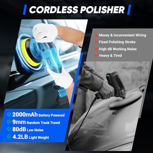 LDHTHOPI 23PCS Cordless Buffer Polisher Kit with 2×2.0Ah Battery & Charger, 10000RPM 1600W High Power Car Polisher with 6 Variable Speed, 17 Buffing Pads for Car Polishing Waxing Detailing
