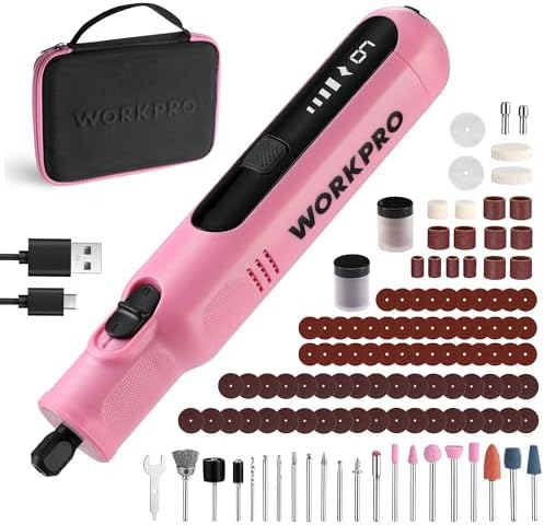 WORKPRO 8V Cordless Rotary Tool Kit, Type-C Charging, Pink Ribbon
