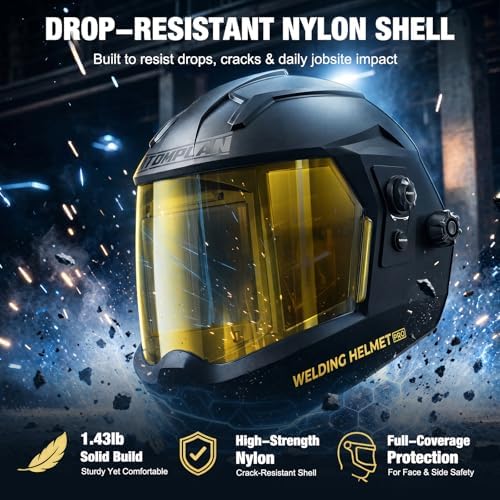 Auto Darkening Welding Helmet 180° Panoramic View True Color Welding Hood, 1/1/1/1 Optical Clarity, Rechargeable Battery, Durable Nylon Shell, Wide Shade Range for MIG TIG Stick ARC Grinding