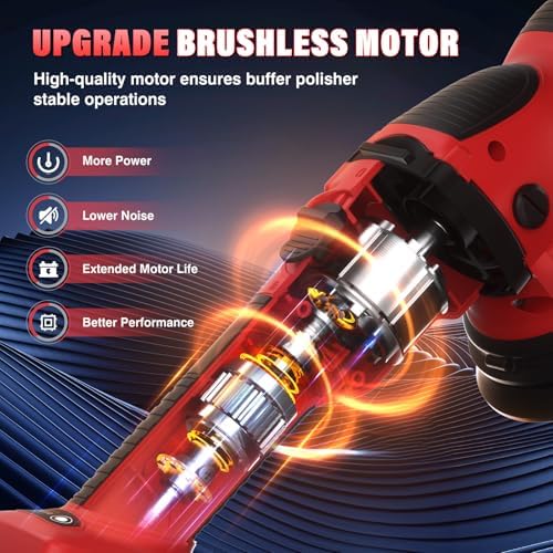 VERVEWAVE Cordless Buffer Polisher Kit for Milwaukee 18V/M18 Battery (No Battery), 6-Inch Orbital Car Polisher 6 Speed 1800—5500 RPM, 17PCS Polishing Accessories, for Car Polishing/Waxing (Tool Only)