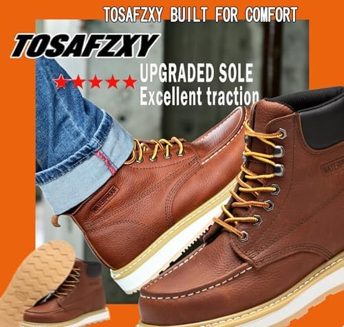 Work Boots for Men 6" Steel Toe Wedge Sole Waterproof Safety Boots