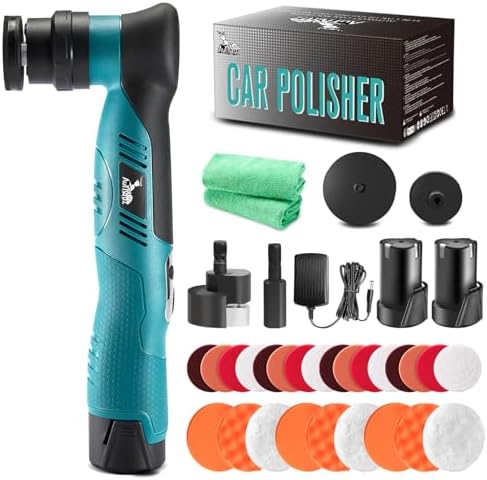 AUTIWOZ Cordless Mini Car Polisher Buffer, 6 Speeds, 2Pcs 2000mAh 1/3inch Orbital and Rotary Fast Change Polisher for Car Detailing, Micro Cordless Polisher for Car Boat Polishing WS02